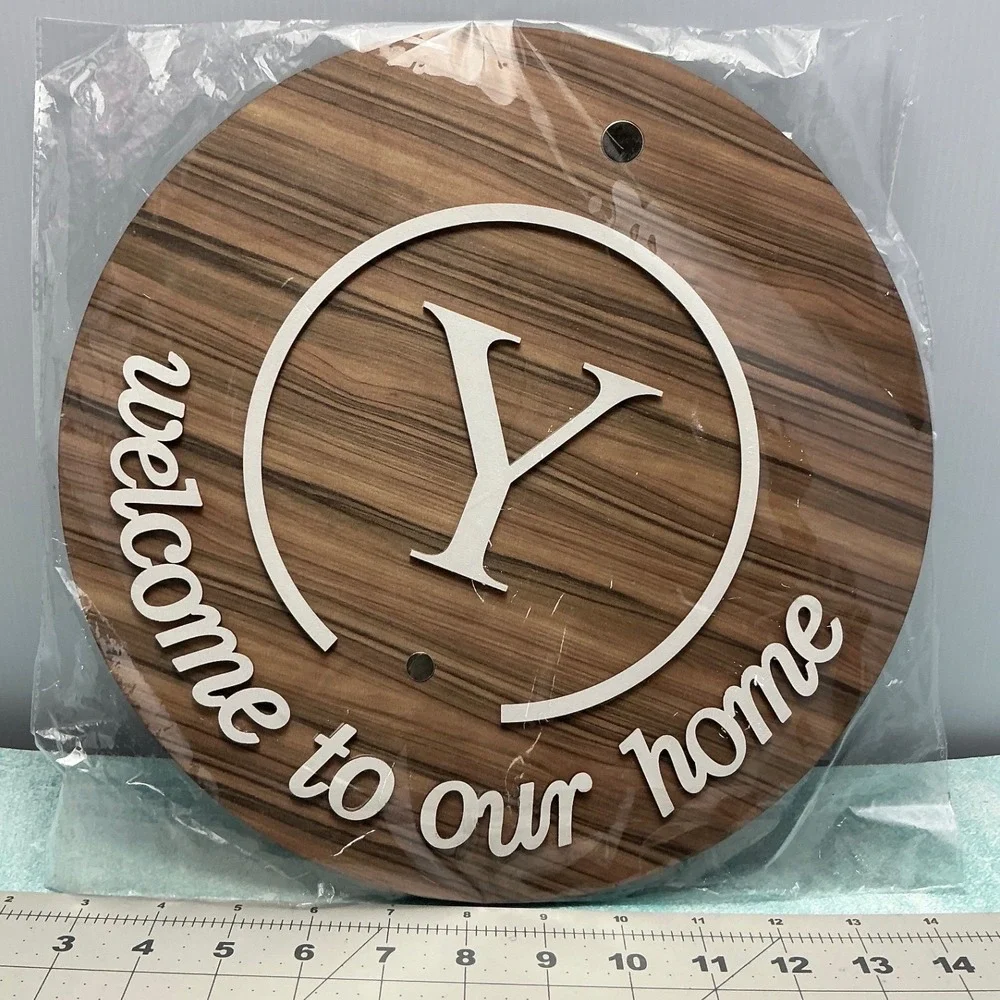 Welcome To Our Home Monogram Letter Y Round Wood Wall Sign 12 Inch Brown White